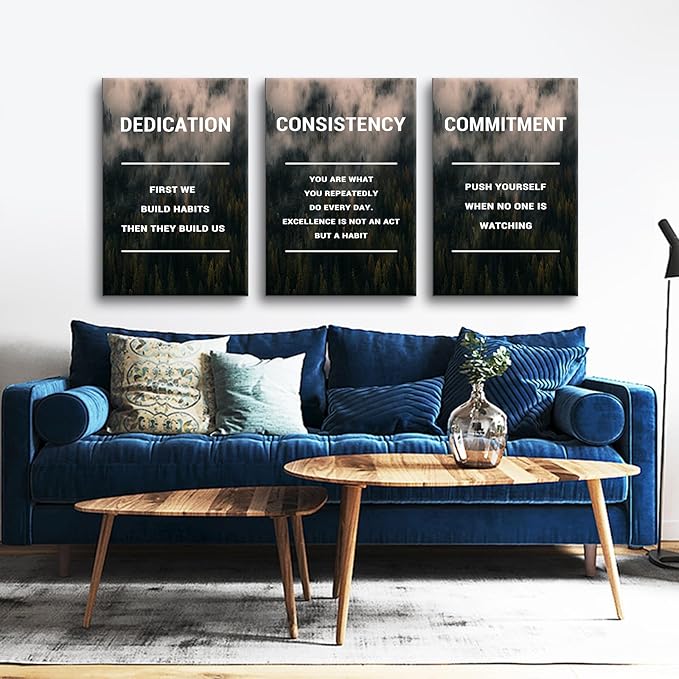 3 Pieces Inspirational Canvas Wall Art Positive Home Decor Large Size Posters Print Motivational Quote Picture Painting Artwork for Living Room Office Gym School Stretched and Framed [72''Wx 36''H]