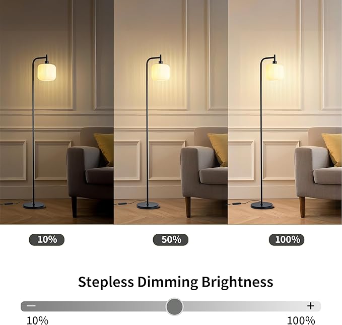 MAYNA Modern Industrial Floor Lamp, Frosted White Glass Standing Lamp with Built-in Timer Switch, Black Tall Minimalist Lamps for Living Room Bedroom, 2700K LED Bulb Included
