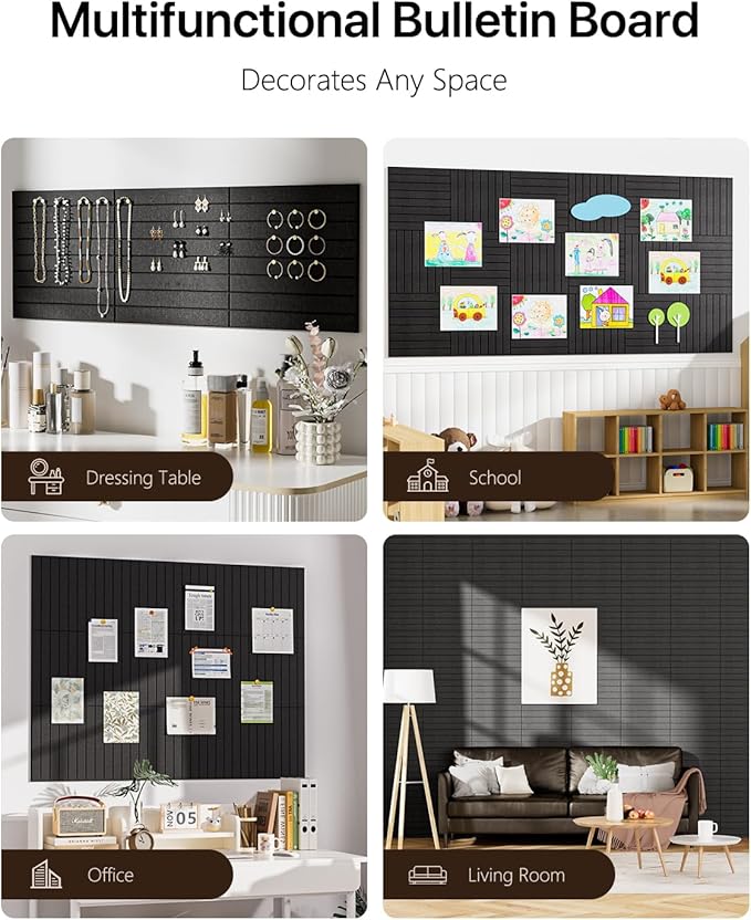 Soundsbay Large Cork Board Alternative, 47"x35" Felt Bulletin Board Tiles, 12-Pack Office Wall Organizer, 60 Adhesive Tabs, Vision Board Message Board for Office Decor, Room Decor