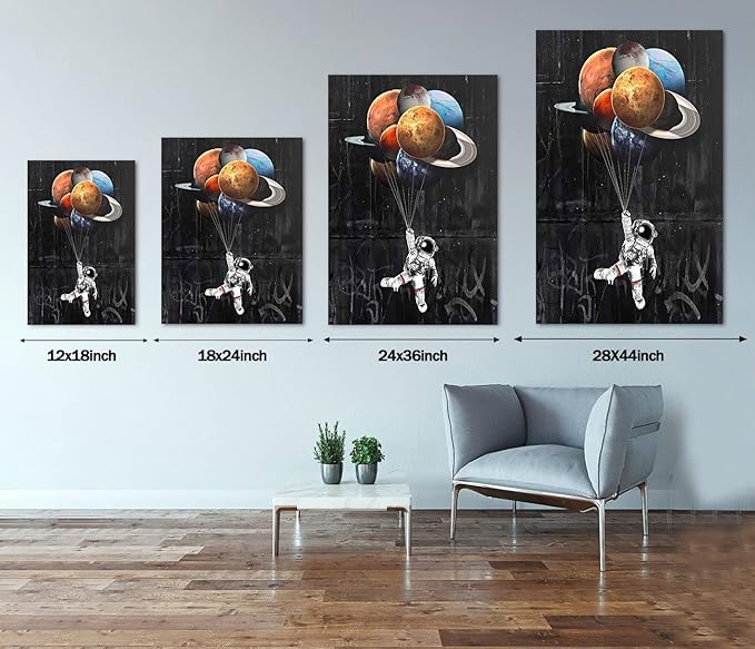 Yatsen Bridge Astronaut Holding Planetary Balloon Wall Art Universe Space Theme Canvas Picture Art Print Modern Home Decor for Living Room Bedroom Stretched and Framed Ready to Hang - 28" Wx44 H