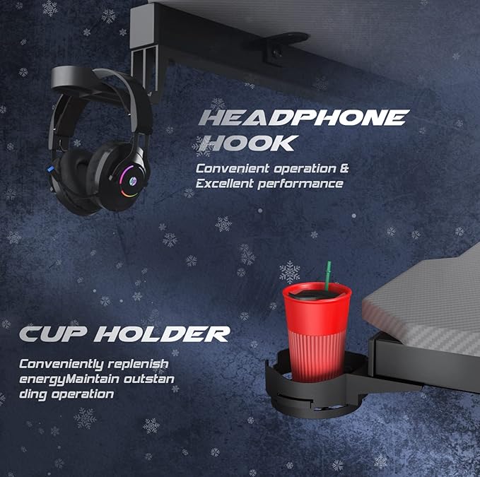 Homall Gaming Computer Desk with Carbon Fiber Surface, Gaming Table Z Shaped Pc Home Office with Cup Holder&Headphone Hook(44 in, Grey)