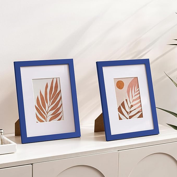 eletecpro 8x10 Picture Frames Set of 10, Picture Frame Collage Wall Decor Display 5x7 Photo With Mat or 8x10 without Mat, Home Decor Gallery Frame for Table Top or Wall Mounting, Blue