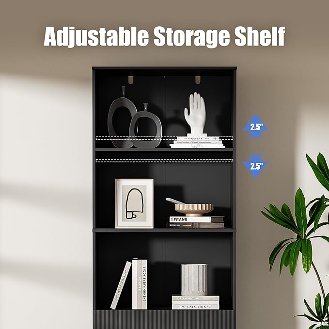 Black Bookshelf with Drawers, 63" Tall Bookshelf with Storage, 3 Shelf Modern Bookcase with Adjustable Shelf, Open Shelves Bookcase, Unique Book Shelf forHome Office, Living Room, Black