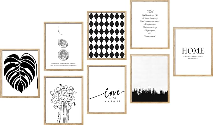 SIGNWIN Framed Poster Bathroom Decor, Wall Art Room Decor Multicolor for Living Room, Bedroom, Office Black White Monstera Leaf Love Home Typography Nature Abstract Shapes - 8"x10"x 8 Natural