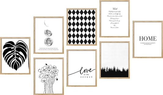 SIGNWIN Framed Poster Bathroom Decor, Wall Art Room Decor Multicolor for Living Room, Bedroom, Office Black White Monstera Leaf Love Home Typography Nature Abstract Shapes - 8"x10"x 8 Natural