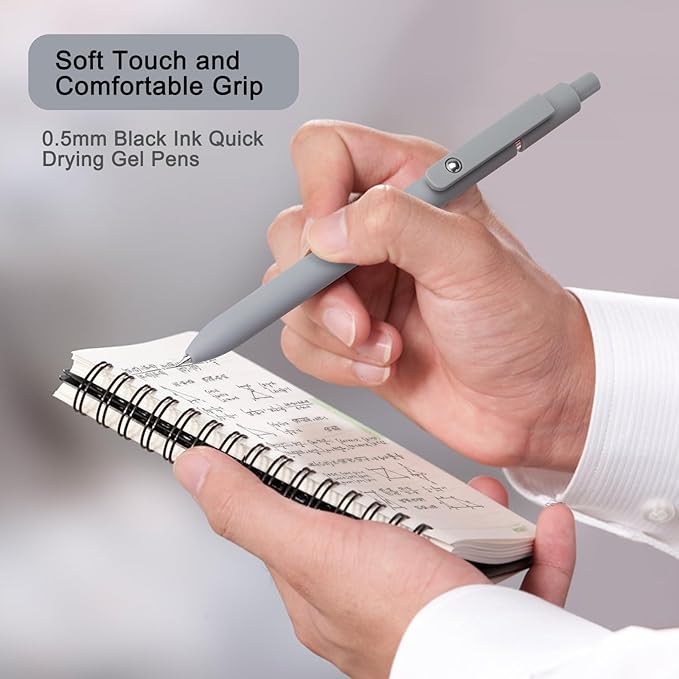 FIOVER 5pcs Gel Pens Quick Dry Ink Pens Fine Point Premium Retractable Rolling Ball Gel Pens Black Ink Smooth Writing for School Office Home (Pack of 2)