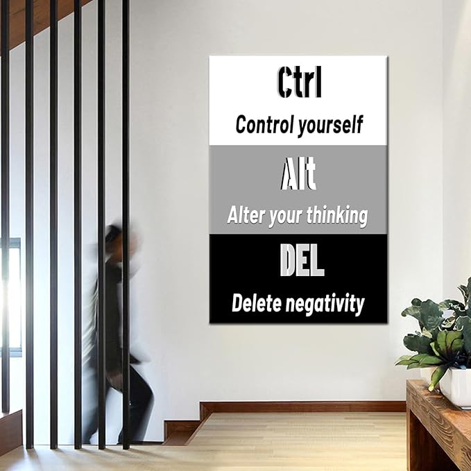 Inspirational Canvas Wall Art Ctrl Alt Del Signs Painting Poster Prints Success Artwork Entrepreneur Quotes Positive Picture Office Wall Decor for Living Room Gym Stretched and Framed [24''Wx36''H]