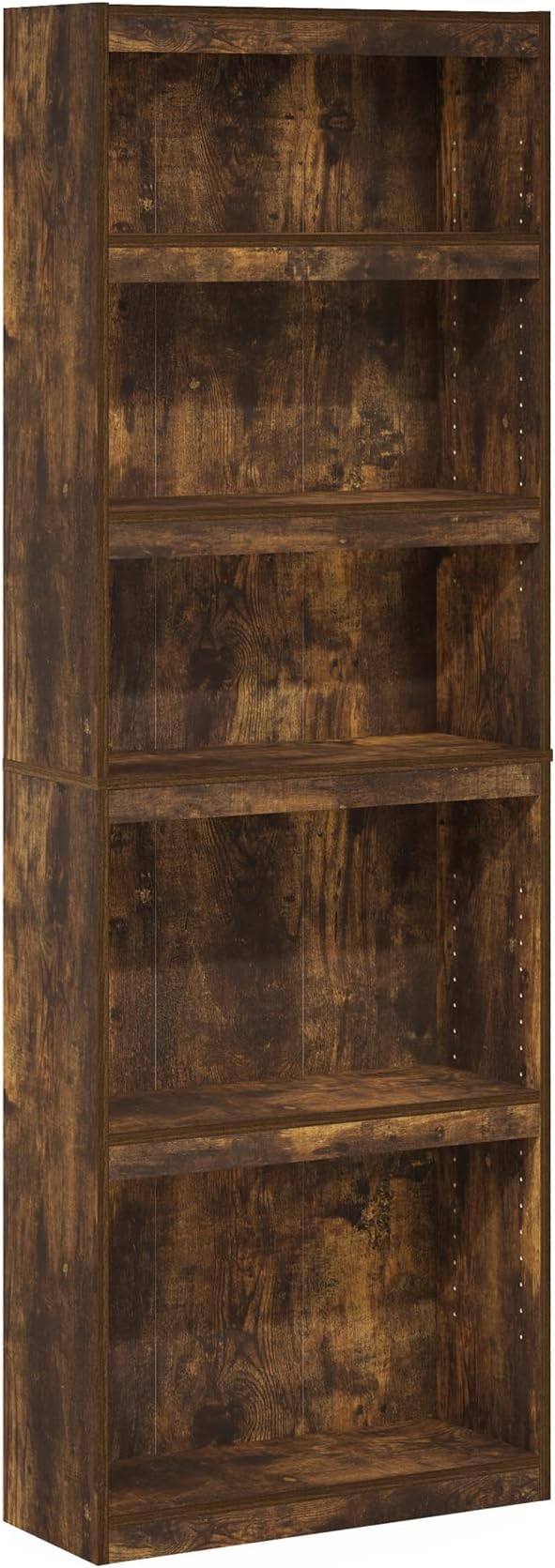 Furinno Jaya Book Shelf, 5-Tier Bookshelf, Bookcase, with Adjustable Shelves, 9.5" x 24.5" x 71.1", for Organization and Storage, for Home Office, Living Room, Amber Oak