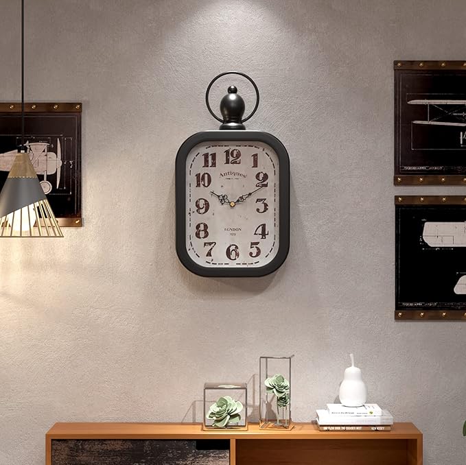 Menterry Small Retro Rectangle Wall Clock, Black Antique Vintage Style Battery Operated Silent Decor Wall Clocks for Farmhouse,Bedroom,Kitchen,Bathroom (11" H x 6.1" W)
