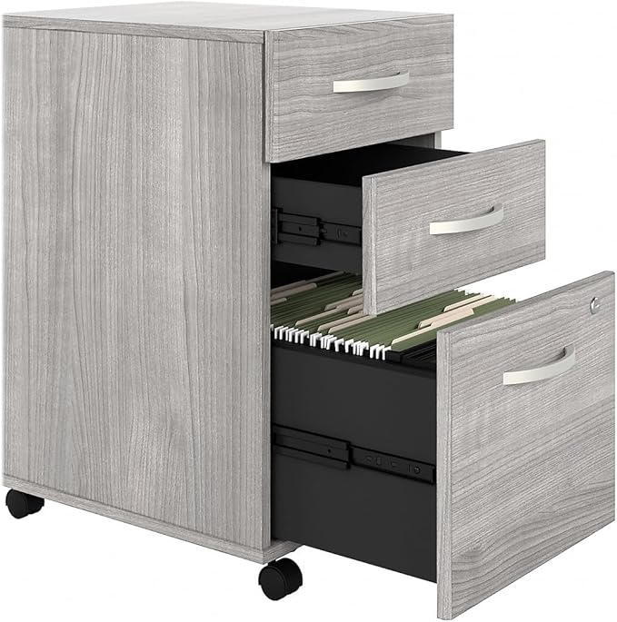 Bush Business Furniture Hybrid 3 Drawer Mobile File Cabinet-Assembled, Platinum Gray