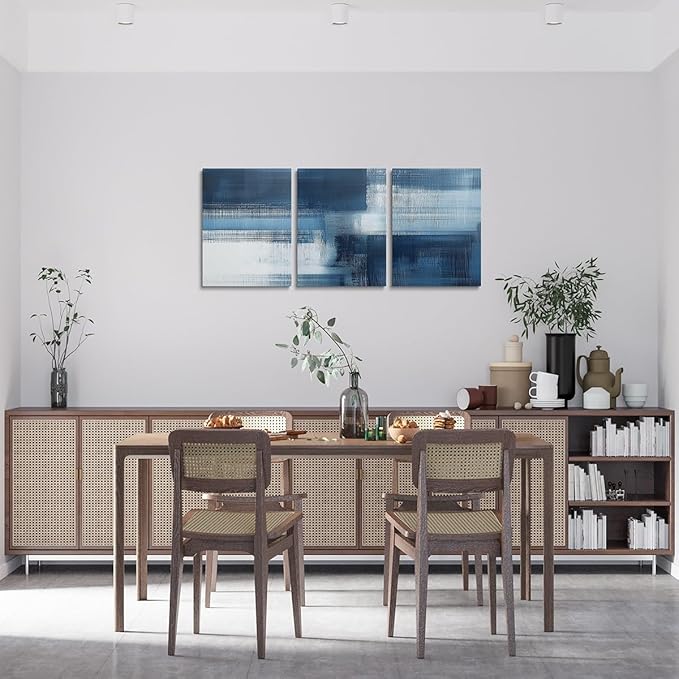 jejeloiu Blue Abstract Art 3 Piece Canvas Wall Art for Living Room Bedroom Modern Art Picture Wall Decor 12"x16"x3pcs Abstract Oil Painting Office Decorations Artwork Posters