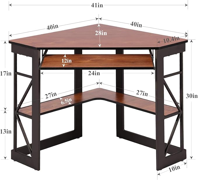 VECELO Corner Computer Desk 41 x 30 inches with Smooth Keyboard & Storage Shelves for Home Office Workstation, Teakwood Brown