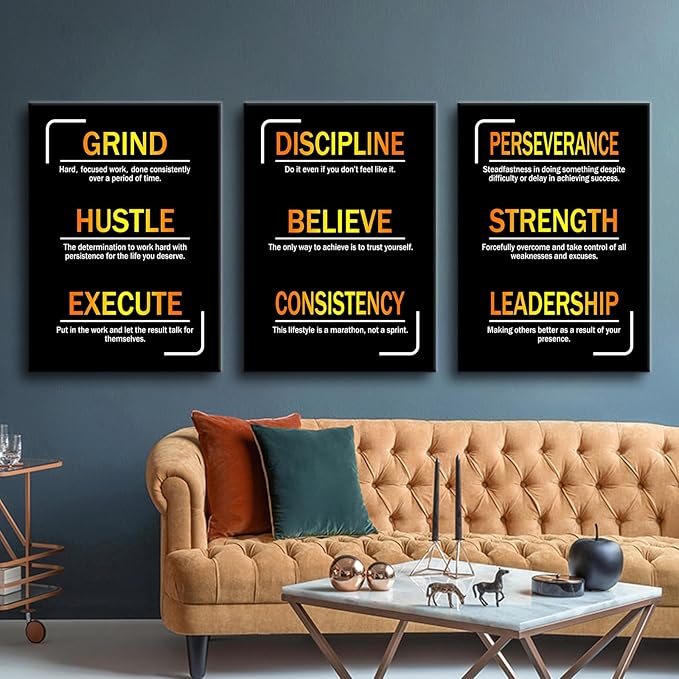 YSPCSUN Motivational Canvas Wall Art 3 Pieces Inspirational Entrepreneur Quote Picture Painting Positive Affirmations Print Poster for Office Living Room Gym Wall Decor Ready to Hang [60''Wx28''H]