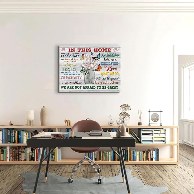 EGMAVQZY Inspirational Office Wall Art In This Office, We Are A Team Butterflies And Vases Motivational Wall Decor Suitable For Offices And Workplaces 12x16in
