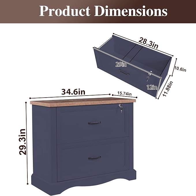 34.6" Farmhouse File Cabinet,Wood File Cabinet with Hanging File Folders,Top Drawer Lockable,Lateral Filing Cabinet for Home Office Compatible with Letter/Legal/A4 Size