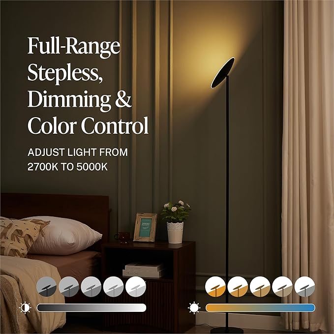 LED Torchiere Floor Lamp, 3200LM, 71" Tall Modern Torchiere Lamp in Pearl White, Stepless Dimming, Remote & Touch Control, Super Bright Light for Living Room and Bedroom, Heavy Stable Base