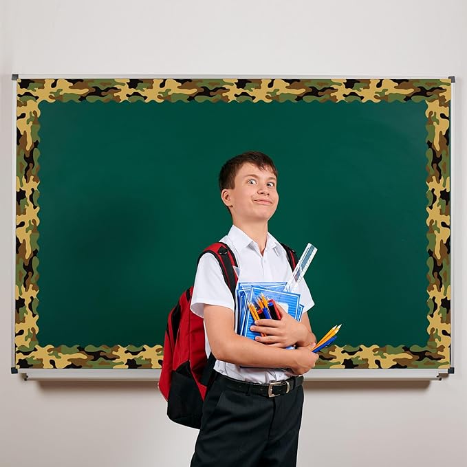 99 Feet Camo Bulletin Board Borders, Green Black Brown Camouflage Bulletin Board Border for School Classroom Office for Birthday Retirement Camping Themed Party Decoration,3 Rolls