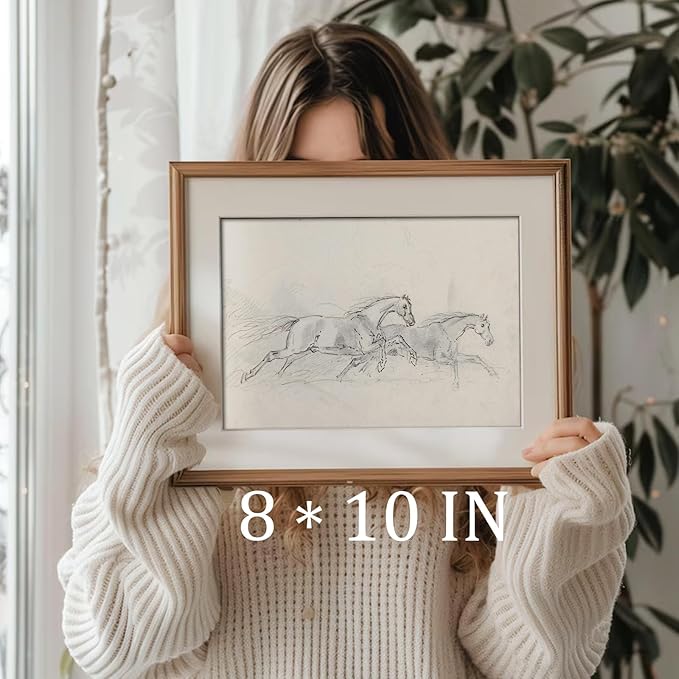 uniro Vintage Equestrian Sport Wall Art Print Horse sport sketch Neutral Retro Wall Art for Home Decor Farmhouse Animal Farm Drawing Horse Lover Gift -8" x 10"-UNFRAMED