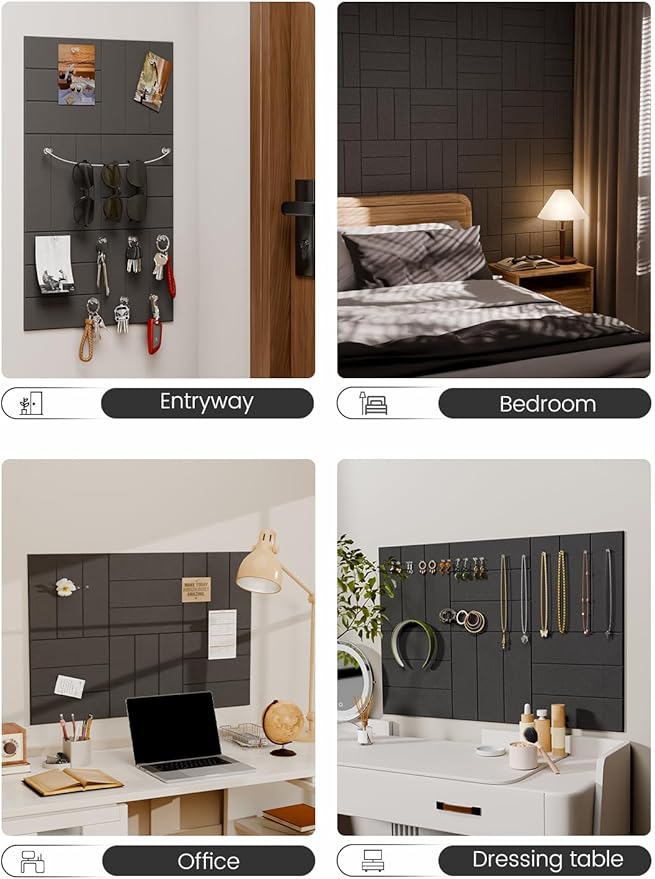 Fluxynara Felt Bulletin Board Tiles -28"x18" with 40 Adhesive Tabs, Cork Board Alternative for Office Decor, Push Pin Board Wall Organizer 6-Pack(Charcoal Gray)