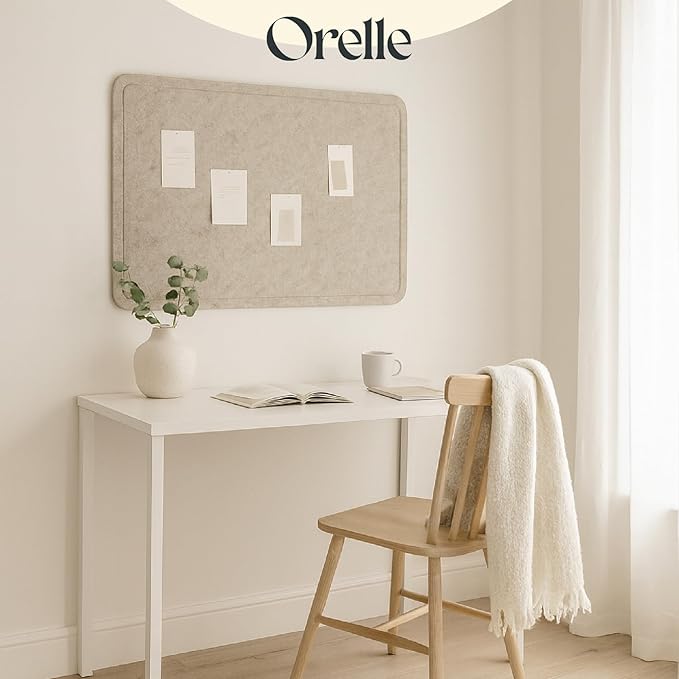 Orelle Felt Bulletin Board | 35 x 23” | Foldable Peel and Stick Felt Board for Wall | Alternative Cork Board for Office, Message Board, Kids Art Display | Beige