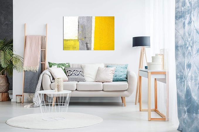 Office Decor Grey And Yellow Abstract Art Painting Canvas Wall Art Picture Print (18x12in)