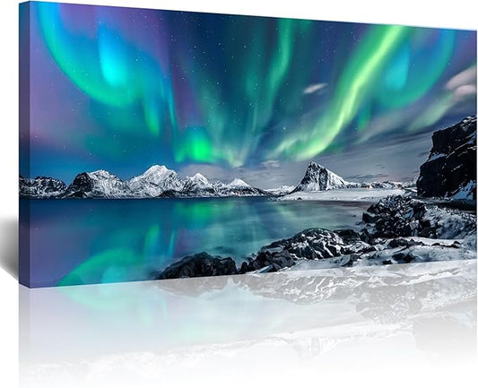 Blue Aurora Scenery Canvas Pictures Artwork Framed Canvas Wall Art For Living Room Large Size Wall Decor For Office Bedroom Wall Decorations Paintings Ready To Hang 30" X 60"