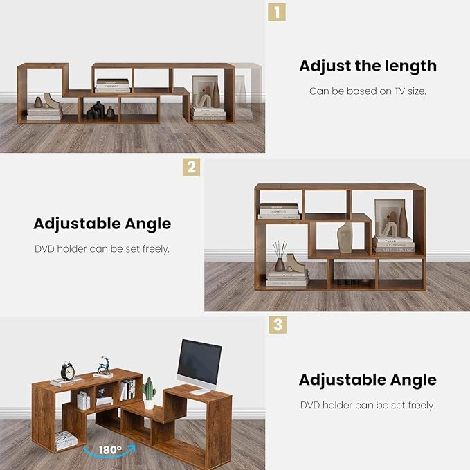 Recaceik Cube Bookshelf 2 Shelf Bookcase L-Shaped TV Console Stand Modern Entertainment Center with Open Storage Shelves for CDs/Movies/Books for Living Room, Bedroom, Home Office, Rustic Brown