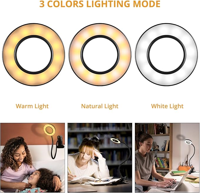 Desk Clip on Lamp for Reading Home Office, with 5V 2A Adapter, 10 Dimmable Brightness 3 Modes, Clamp Reading Light for Bed Headboard, Craft (Black)…