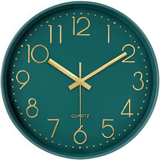 Wall Clock, Silent Wall Clocks Battery Operated 10 Inch- Modern Non Ticking Analog Clock with Large Numerals Tempered Glass Clocks for Bedroom Living Room Kitchen Office Decor, Dark Green
