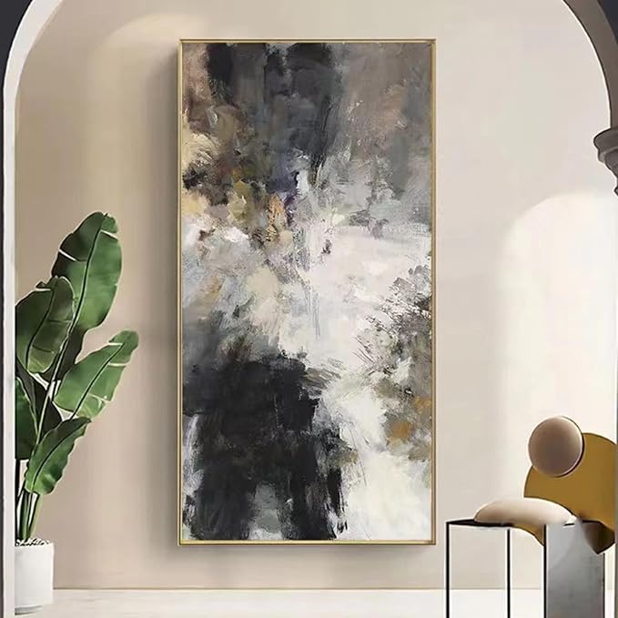 ZHMANLUCK Abstract Black and White Painting Artwork for Office Extra Large Wall Decor Home Decoration 90x183cm/(35x72inch) with-Black-Frame