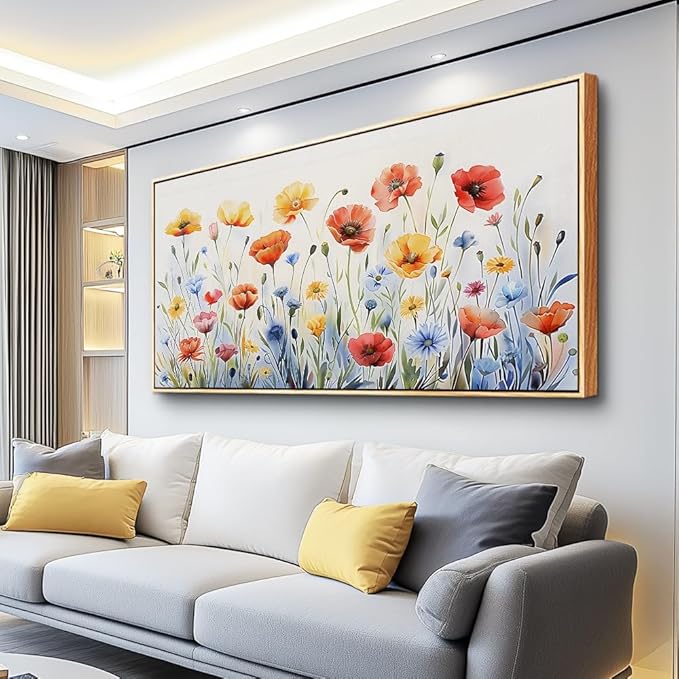 PHAOHUAXM Large Canvas Wall Decor For Living Room Wall Art For Bedroom Modern Gable art Framed Beach Posters Ink-Wash Flower Painting Dining Room Print Artwork Mural Home Decor Wood Frame 30"X60"