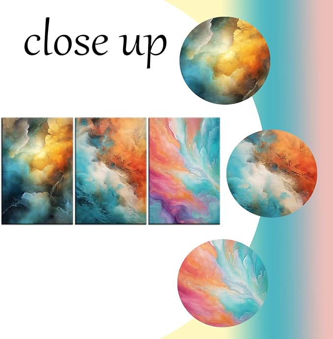 3 Piece Colorful Rendering Canvas Wall Art Large Size Posters Print Home Decor Modern Abstract Theme Picture Painting Artwork use for Living Room Hotel Office Stretched and Framed [72''Wx 36''H]