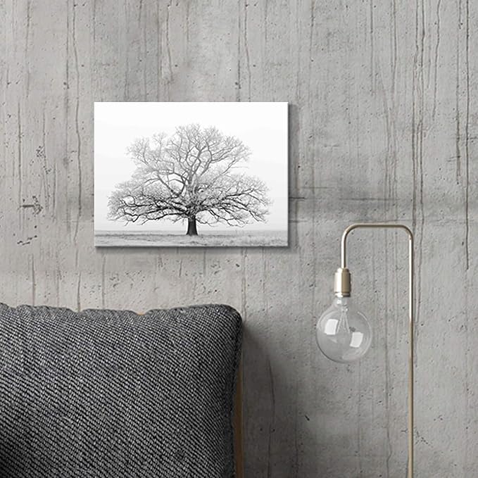 Hardy Gallery Winter Tree Canvas Print Artwork: Grey & White Landscape Print Wall Art for Bathroom (16'' x 12'')