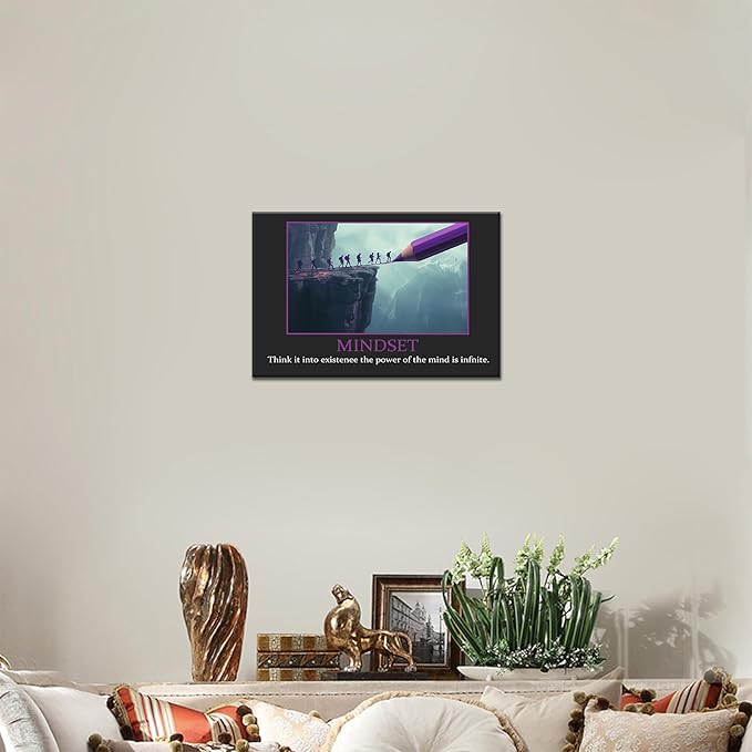 UZMKM - Inspirational Canvas Wall Art, Quotes Motivational Mindset Black Style Print Picture for Office Wall Decor, Company Poster Framed Artwork for Women Men Home Decor Ready to Hang 12x18 Inch