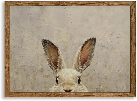 AVECCO Framed Vintage Funny Bunny Easter Wall Art, Cute Farmhouse Aesthetic Wall Decor, Easter Rabbit Art Prints for Bathroom Living Room Bedroom Dining Room Office Decoration Ready to Hang 16x24 inch