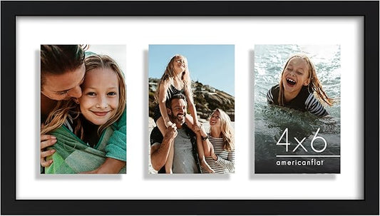 Americanflat 4x6 Collage Picture Frame with Shatter-Resistant Glass - Fits Three 4x6 Photos or use as One 9x17 Frame - Signature Collection - Collage Frames with Floating Effect - Black