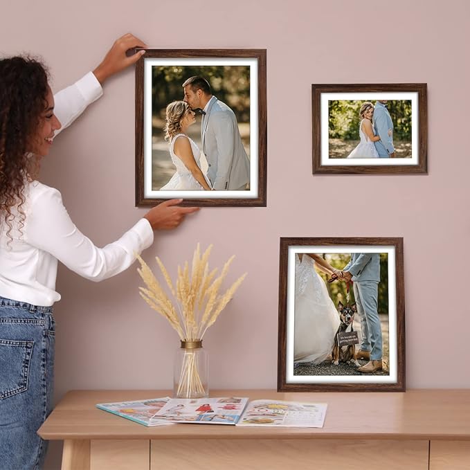 Giftgarden Brown Picture Frames with Mat for Multiple Sizes Photos, Four 4x6, Four 5x7, Two 8x10, Assorted Gallery Frame Collage for Wall or Tabletop, Set of 10