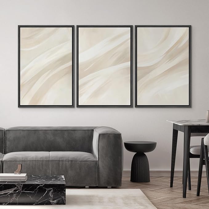 SIGNWIN Framed Canvas Print Wall Art Set Abstract Beige Flow Neutral Brushstroke Illustrations Modern Art Decorative Boho Relax/Zen Nordic for Living Room, Bedroom, Office - 16"x24"x3 Black