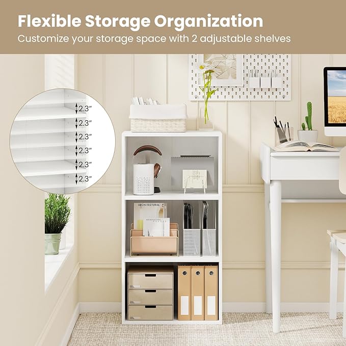 Giantex 2 Pieces 3 Shelf Bookcase, Book Shelves Open Cube Storage Cabinet Multi-Functional Home Office Bedroom Furniture Display Bookcases, White