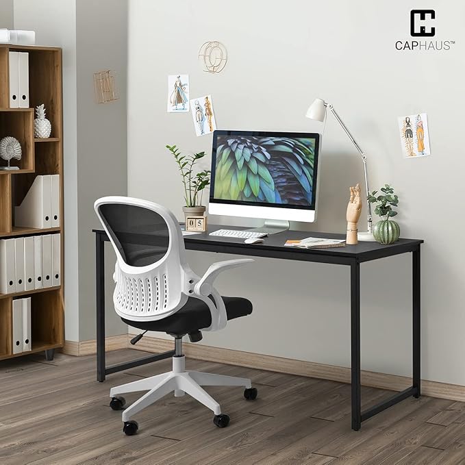 CAPHAUS 63 Inch Computer Desk for Home Office & Gaming, Large Workstation for Small Spaces, with Steel Frame, P2 Board, Easy Assembly, Black