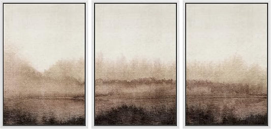 SIGNWIN Framed Canvas Print Wall Art Set Pastel Watercolor Brown Landscape Nature Wilderness Illustrations Modern Art Decorative Nordic Abstract for Living Room, Bedroom, Office - 16"x24"x3 White