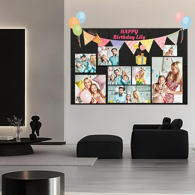 Large Cork Board for Wall 36" x 24", Black Bulletin Board, 6 Pack Felt Wall Tiles with Pushpins, Cork Boards for Office Push Pin Board Tack Board Felt Board, Black