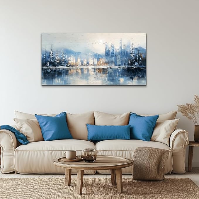 QIYILEXWART Canvas Wall Art For Living Room Wall Decor For Bedroom Office Wall Decorations Abstract Watercolour Painting The Blue Lake Pictures Artwork Room Aesthetic Home Decor Ready To Hang