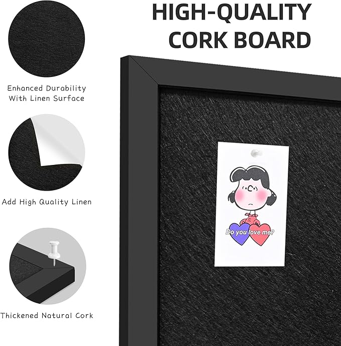 13.3x17.7 Inch Cork Board for Wall Hanging with Linen, Bulletin Board with Push Pins, Mounted Memo Message Board for Home Office Decor, Dorm Room Essentials, Classroom Organization