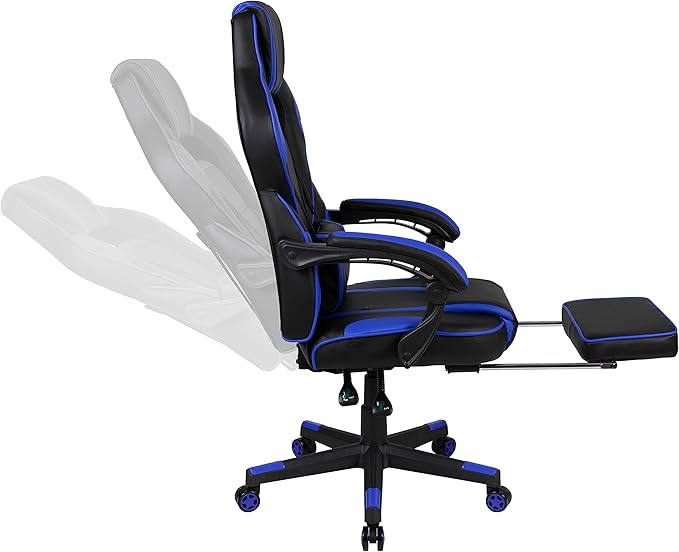 Flash Furniture X40 Gaming Chair Racing Ergonomic Computer Chair with Fully Reclining Back/Arms, Slide-Out Footrest, Massaging Lumbar - Black/Blue