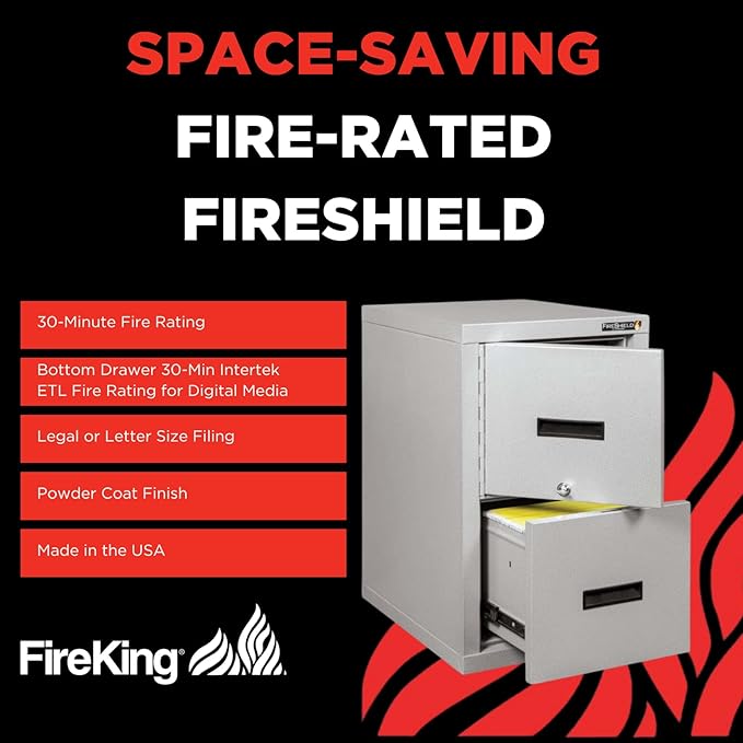 FireKing® FireShield 22" D Vertical 1-Drawer File Cabinet and Safe, Metal, Black Stone