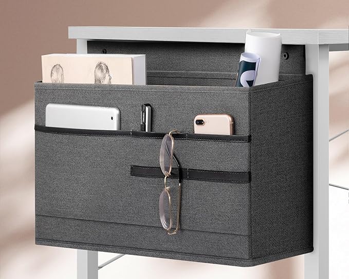 KKL Large Computer Desk with Power Outlets and USB Port Desk for Home Office Gaming Simple Modern Style Writing Desks with Storage Bag Headphone Hook, 55 inch, White