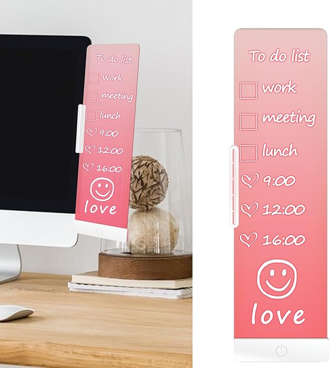 LED Memo Board with Sticky Note Holder, Office Supplies, Monitor Memo Board, Clear Acrylic Computer Monitor Organizer, Work from Home Essentials, Multifunction Workspace Accessories (White-r)