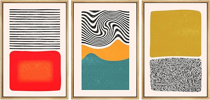 SIGNWIN Framed Canvas Print Wall Art Set Mid-Century Color Blocks & Spirals Abstract Shapes Illustrations Modern Art Contemporary Minimal Ultra for Living Room, Bedroom, Office - 16"x24"x3 Natural