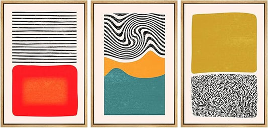 SIGNWIN Framed Canvas Print Wall Art Set Mid-Century Color Blocks & Spirals Abstract Shapes Illustrations Modern Art Contemporary Minimal Ultra for Living Room, Bedroom, Office - 16"x24"x3 Natural